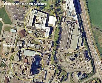 Arial picture of Raigmore Hospital and the Centre for Health Science, Inverness